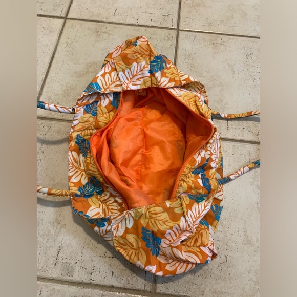 Tropical Floral Print Tote Bag, Orange and Blue - Picture 5 of 9